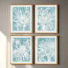 Cyanotype-Inspired Protea Wall Art with Wood Frames (Set of 4)