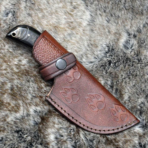 Cyclone Damascus Gut Hook Knife with Ram Horn handle - Gifts for You 'n Me