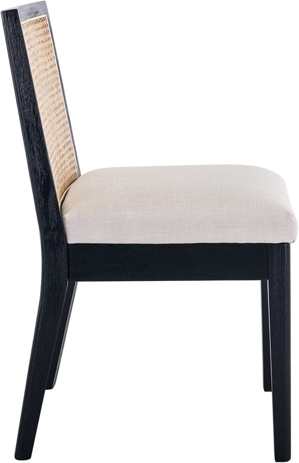 Rattan Dining Chairs Set Of Six Two Tone Black Cream Finish