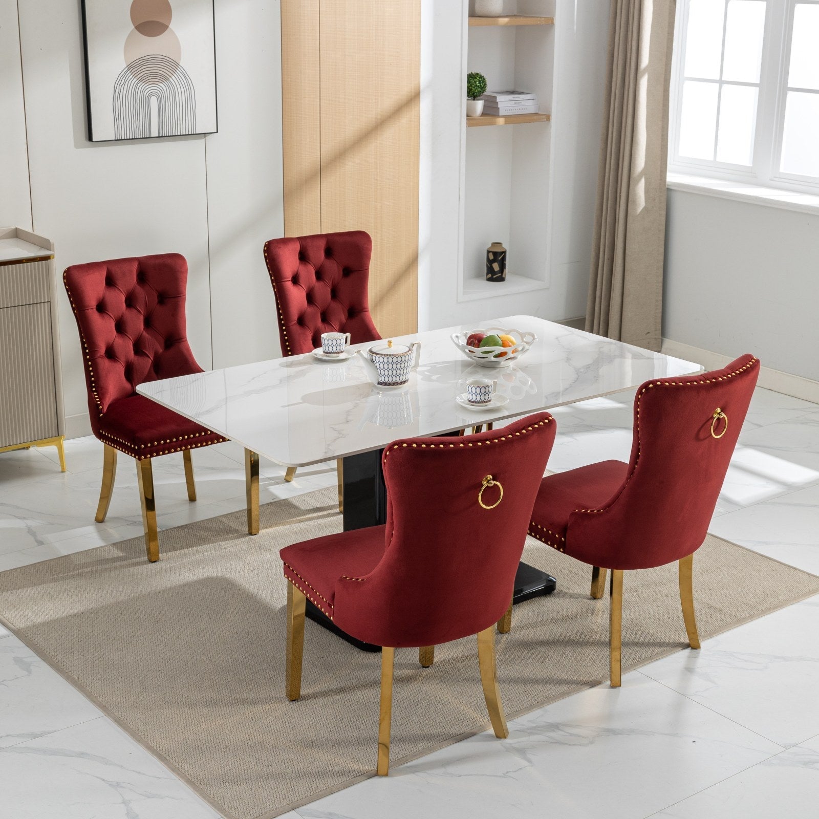 Nikki Collection Modern Tufted Solid Wood Velvet Upholstered Dining Chair with Gold Legs
