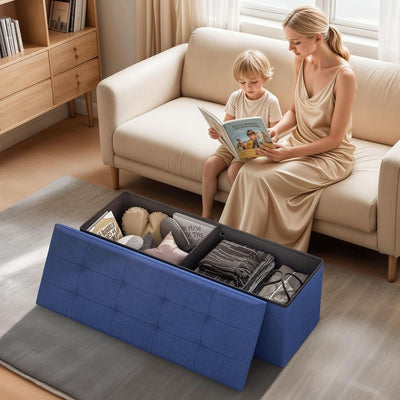 Navy Blue Folding Storage Ottoman Organizer 43Inch