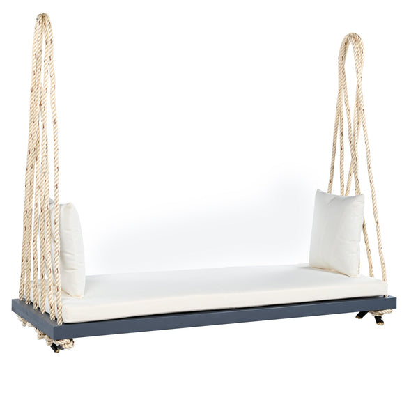 Patio Wooden Swing Chair Hanging Porch Swing Bench with Cushion & Pillows