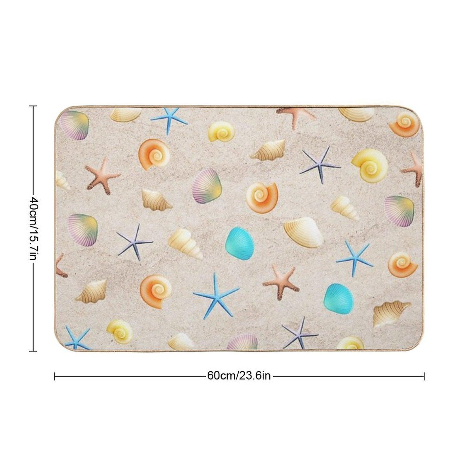 Collection of Shells on Sand And Starfish Bath Mat