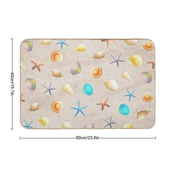 Collection of Shells on Sand And Starfish Bath Mat