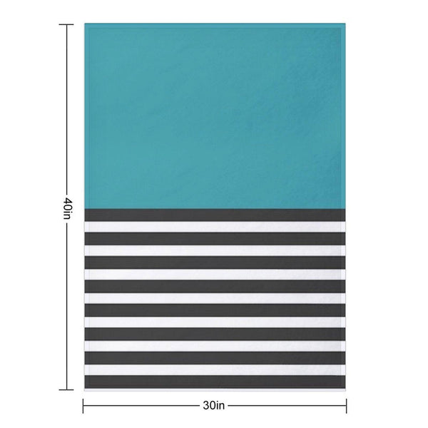 Half Striped Gray - Solid Turquoise Throw Blanket
