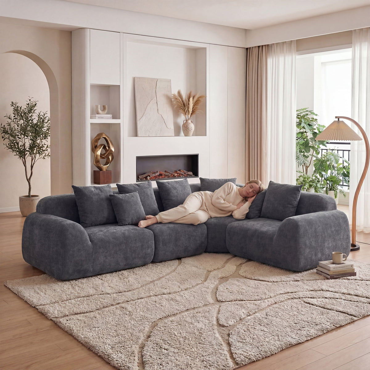 Oversized Cloud Velvet Curved Sectional Couch