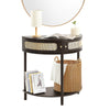 Half-moon Rattan Console Table With 2 Drawers, Rattan Entryway Table With Natural Rattan Sliding Door, Console Table With Storage For Living Room, Study, Entryway Or TV Wall, Black