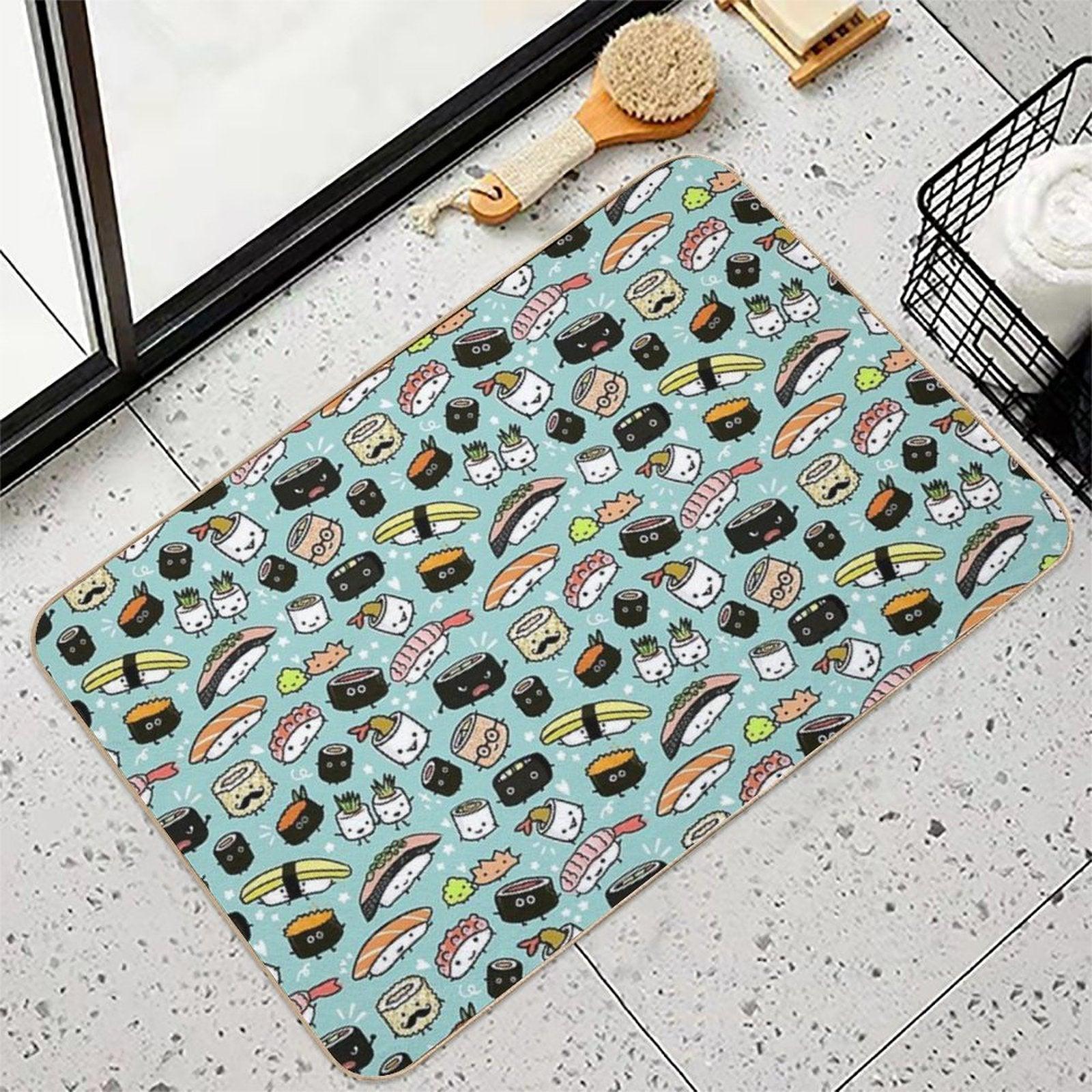 Cute Sushi Pattern  Kawaii Sushi Characters Bath Mat
