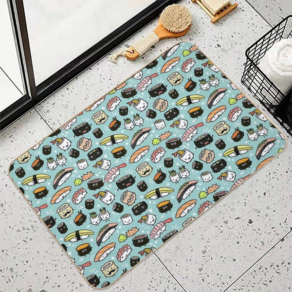 Cute Sushi Pattern  Kawaii Sushi Characters Bath Mat