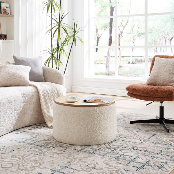 21 Inch Round Ottoman With Ample Storage Compartment
