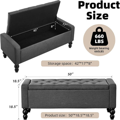 Storage Ottoman Bench Featuring Dual Safety Hinges