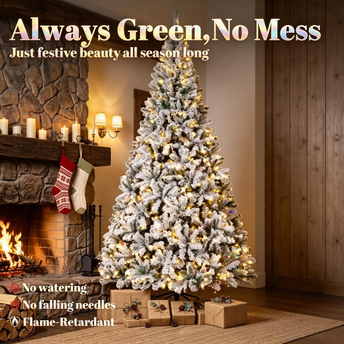 9 ft Pre-Lit Flocked Fraser Fir Artificial Christmas Tree