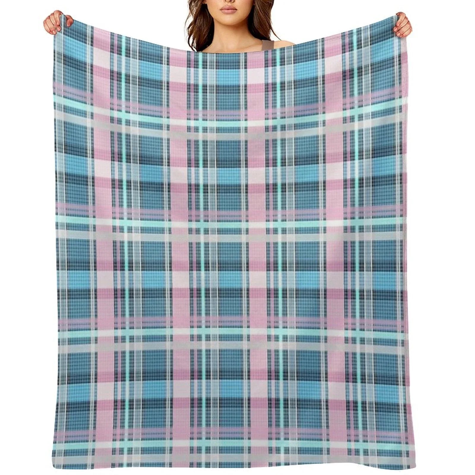 Trans Flag Pink, Blue And White Check Pattern Throw Blanket