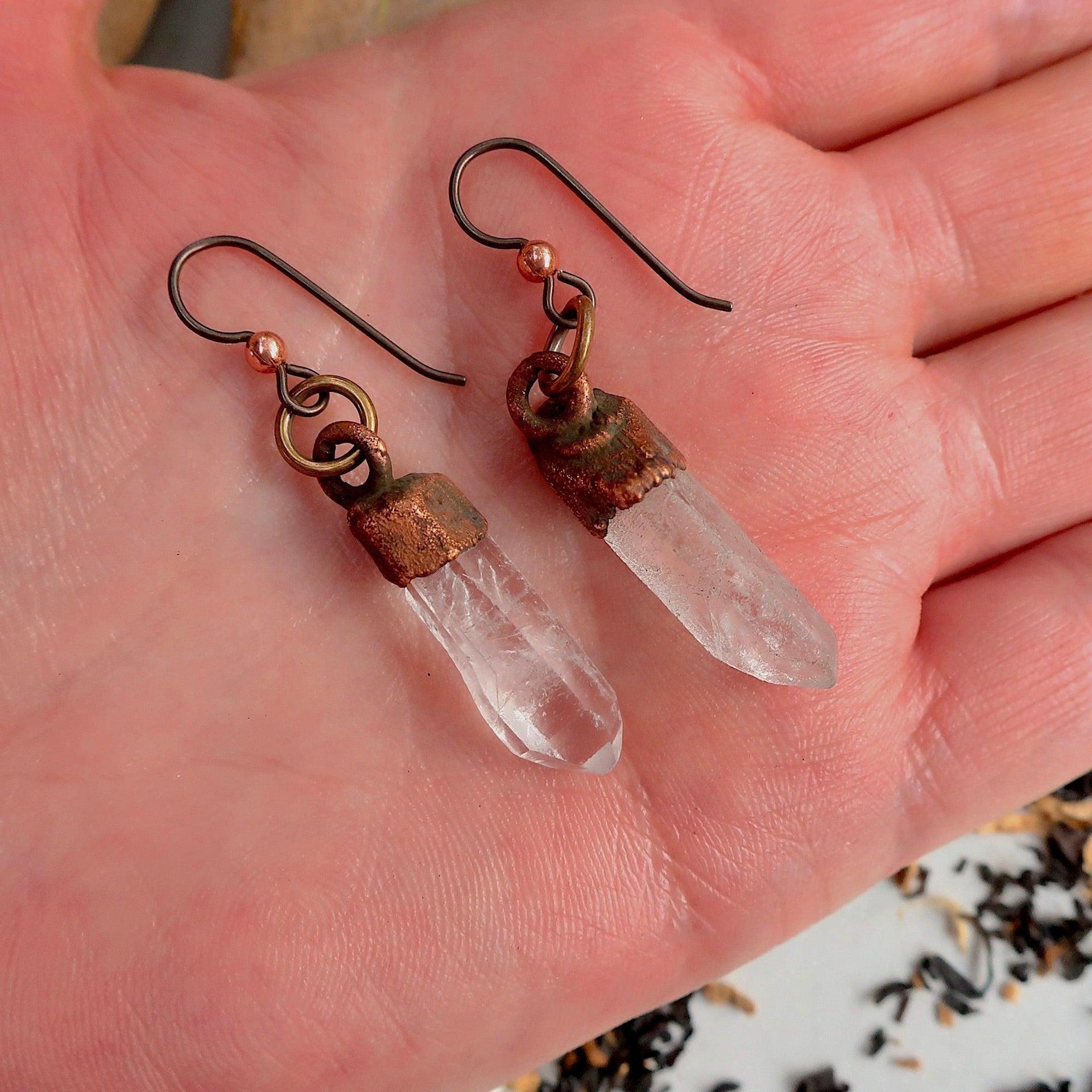 Raw Quartz Earrings - Electroformed Copper | Handmade by Blackbird & Sage