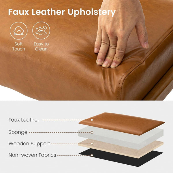Leatherette Padded Ottoman Footrest Yellowish Brown