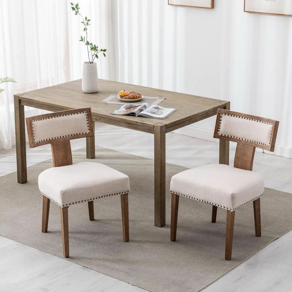 Mid Century Modern Armless Dining Chairs Beige Tone