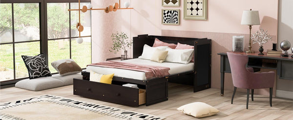 Space-Saving Full Size Murphy Bed with USB Port and Large Drawer Storage