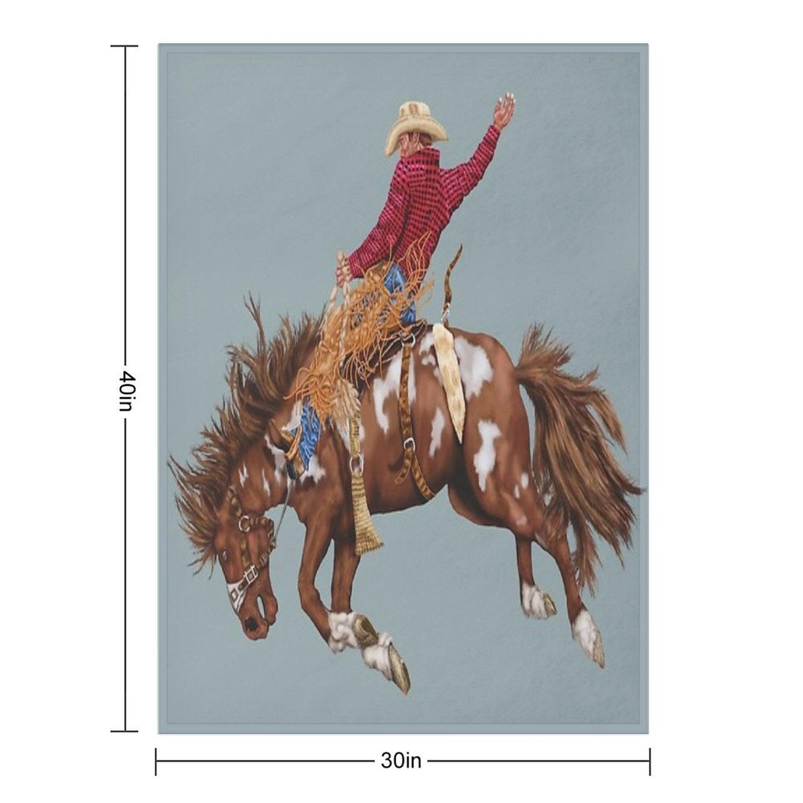 Vintage Western Rodeo Art, Bronco Busting Cowboy Throw Blanket