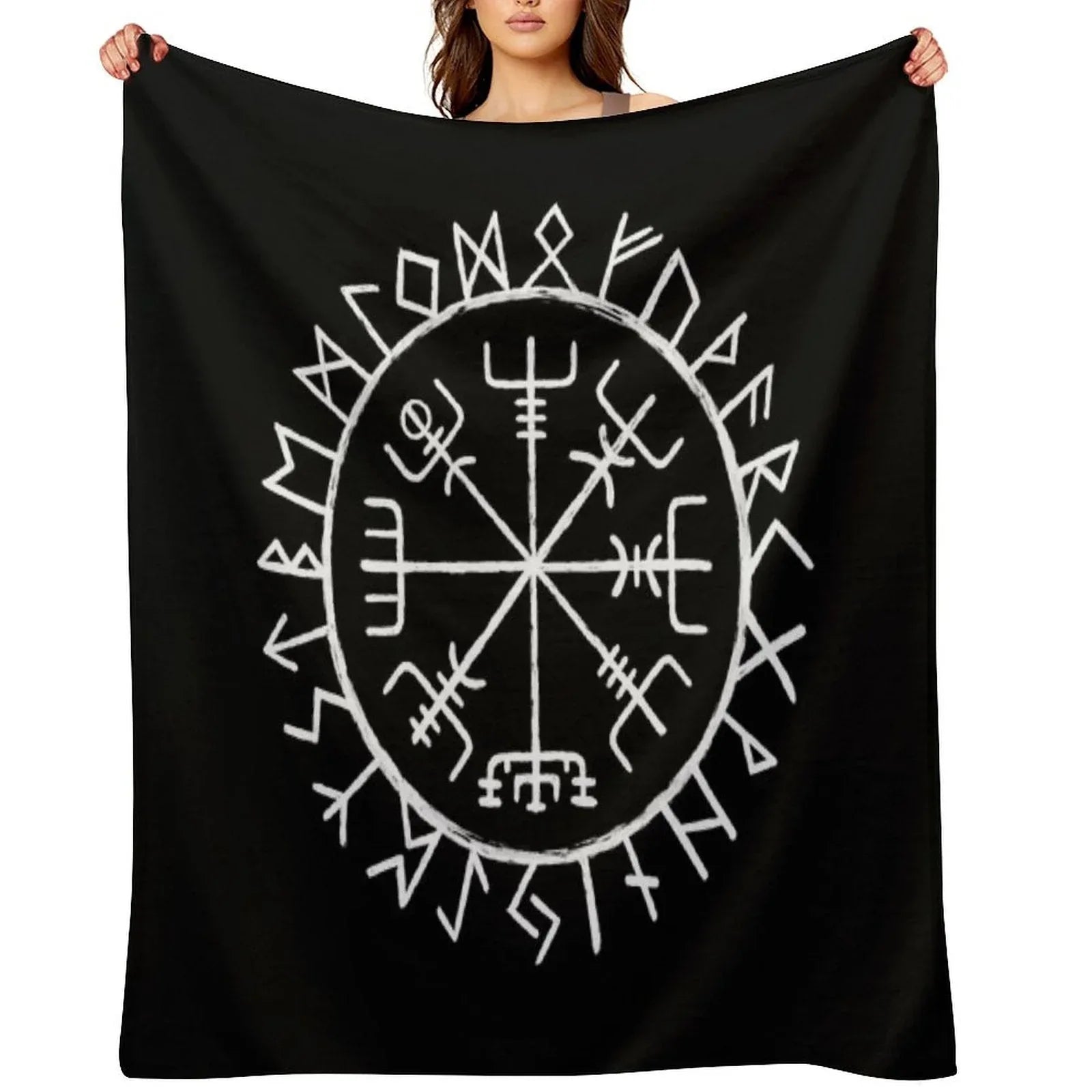 Nordic Mythology Rune Circle Throw Blanket