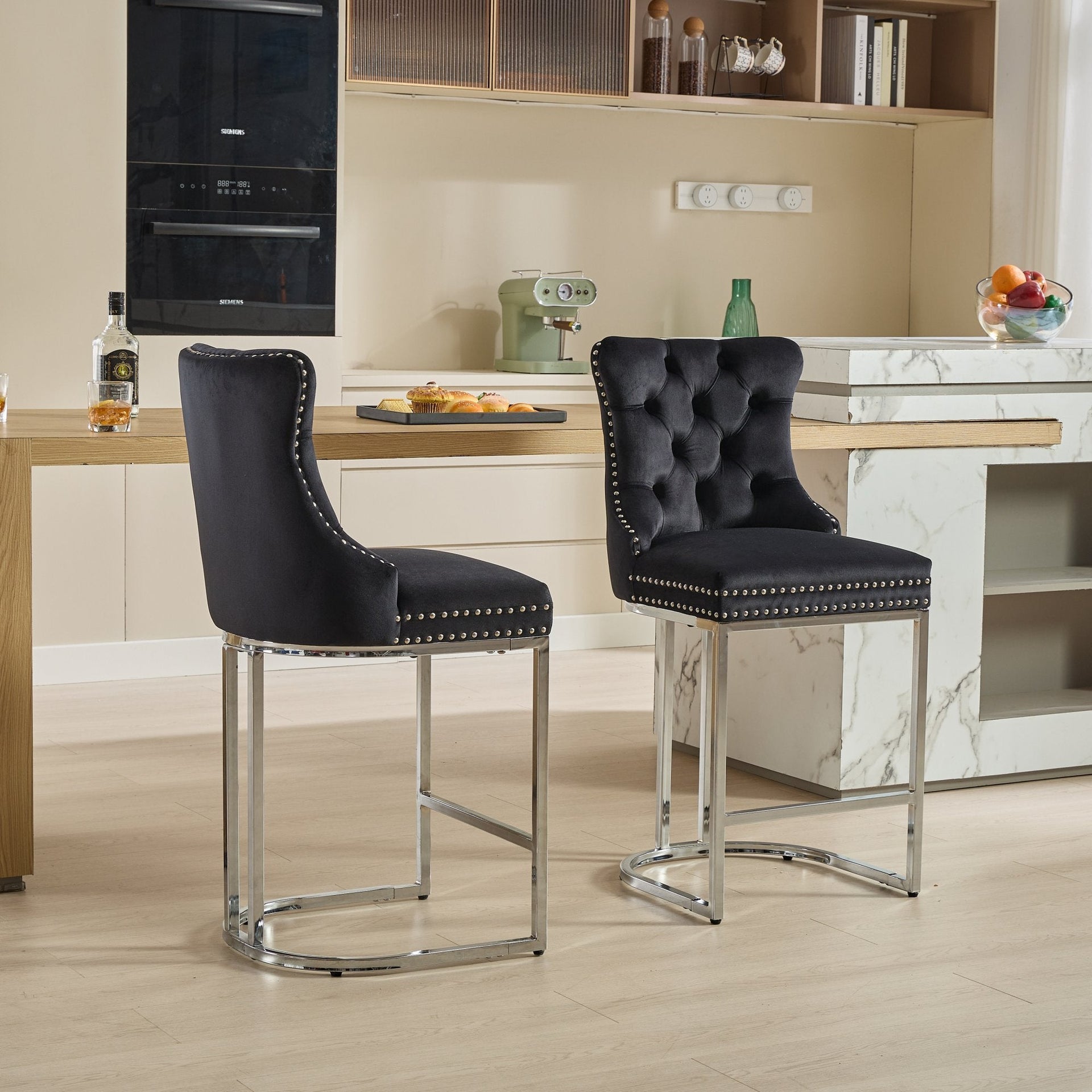 Set of 2 Modern Velvet Barstools
