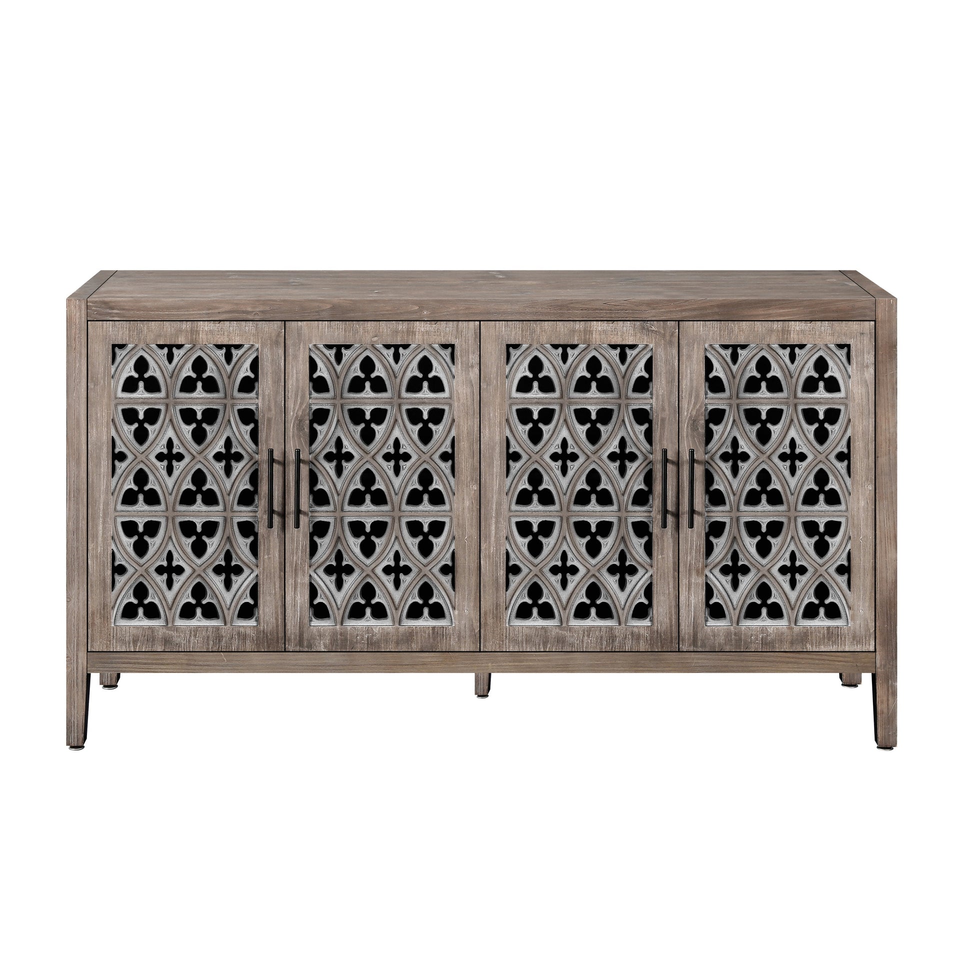 Hollow Four Door Antique Cabinet, American Country Style, Suitable for Living Room, TV Cabinet, Kitchen (Brown) Vtng Furniture