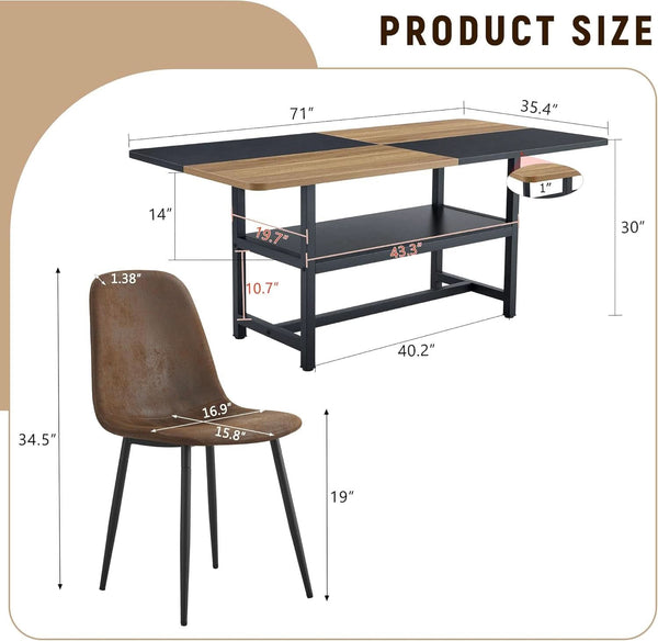 71 Inch Weathered Brown Premium Rustic Dining Table Set