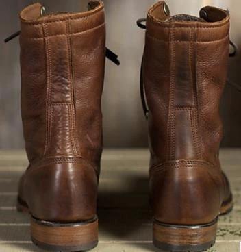 Men's Retro Motorcycle Lace-Up Combat Boots Low Heel
