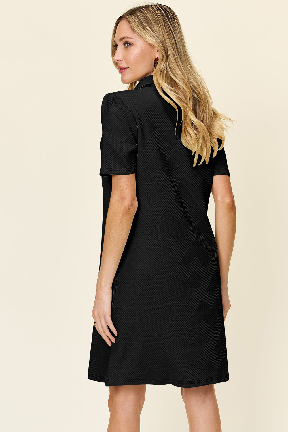 Double Take Full Size Texture Collared Neck Short Sleeve Dress Textured Dress For Women