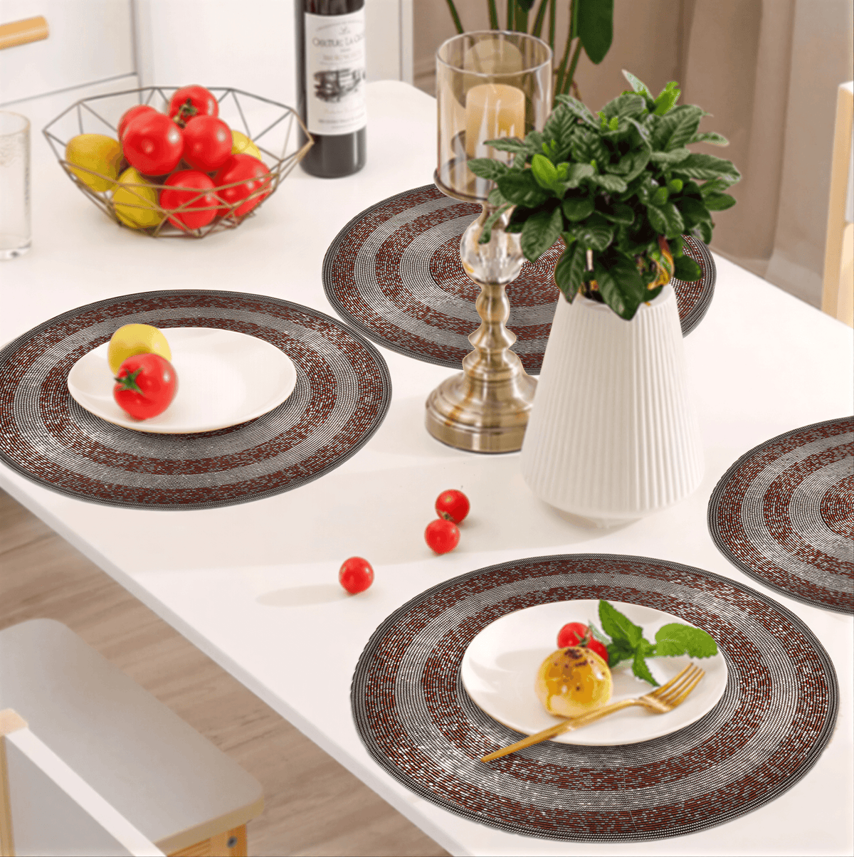 Beaded Placemats – Round Handmade Placemats with Embroidered Glass Beads | 14 Inch