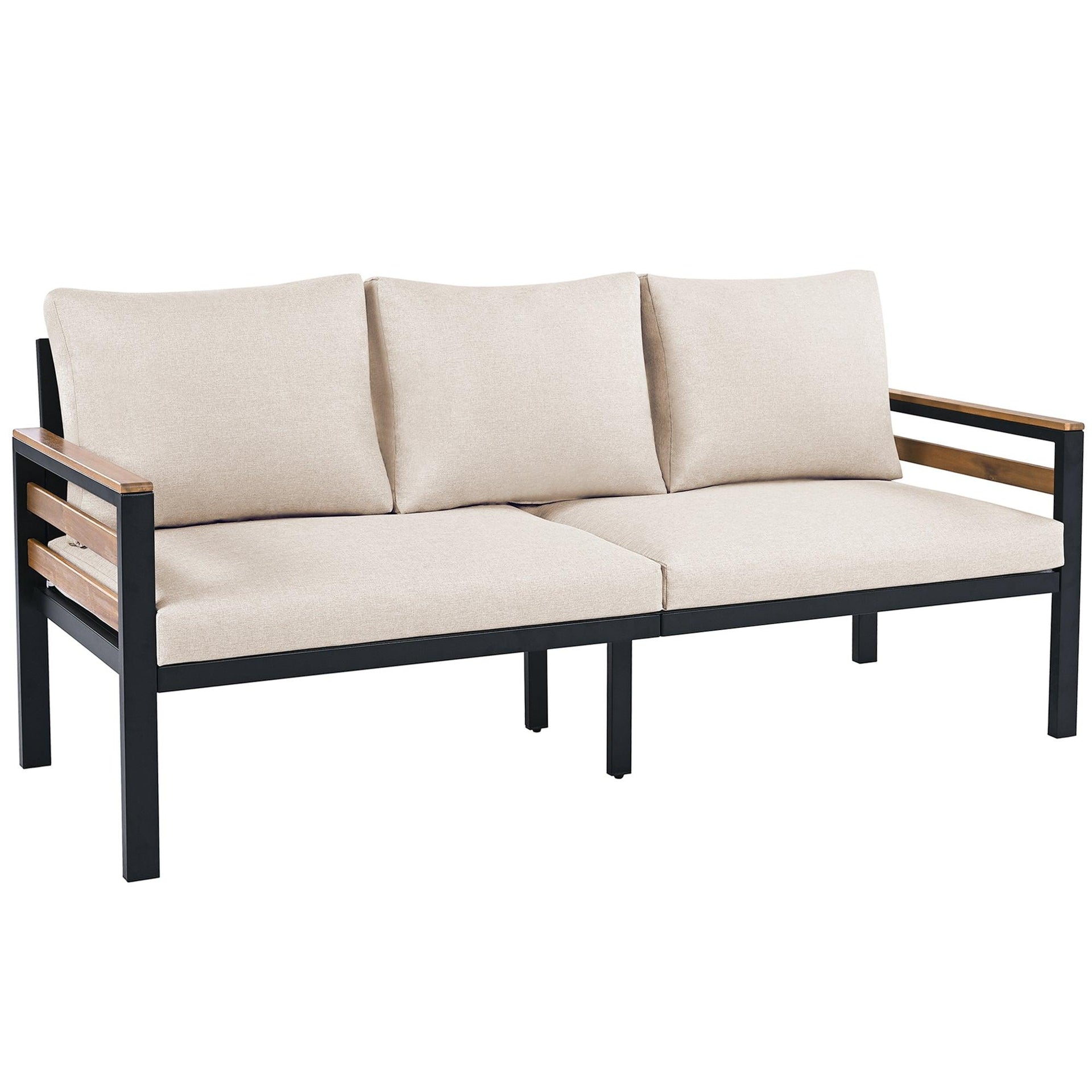 4-Piece Outdoor Furniture Sofa Set for 5 People with Acacia Wood Armrests