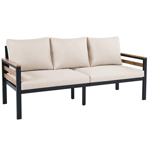 4-Piece Outdoor Furniture Sofa Set for 5 People with Acacia Wood Armrests