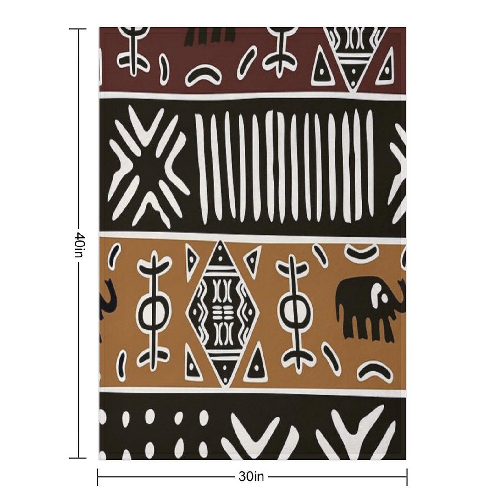 African Mud Cloth with Elephants Throw Blanket