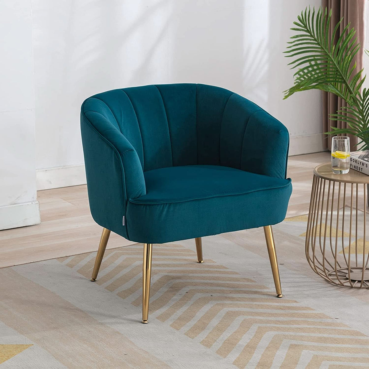 Teal Velvet Accent Chair With Golden Legs Ultra Plush