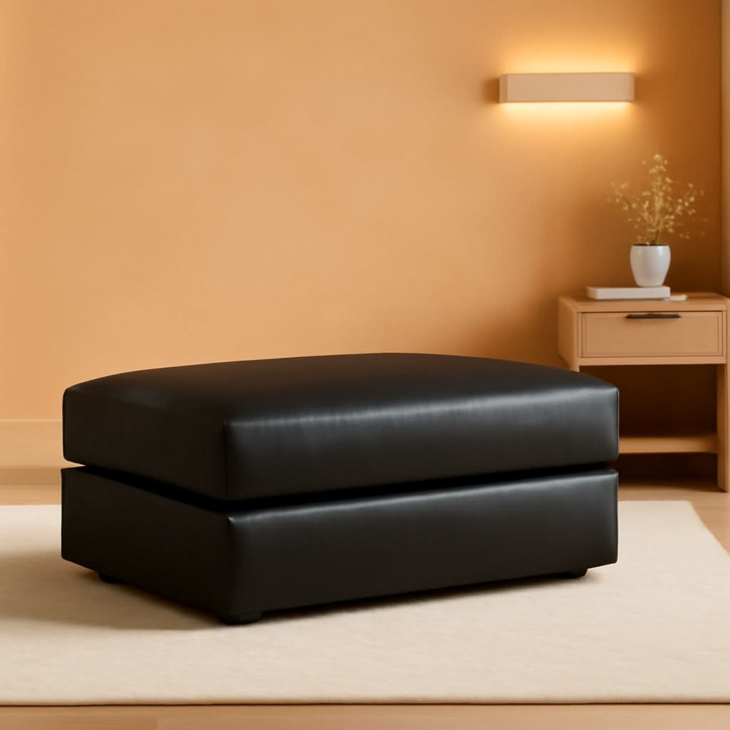 Contemporary Black Cushioned Rectangular Ottoman Finish