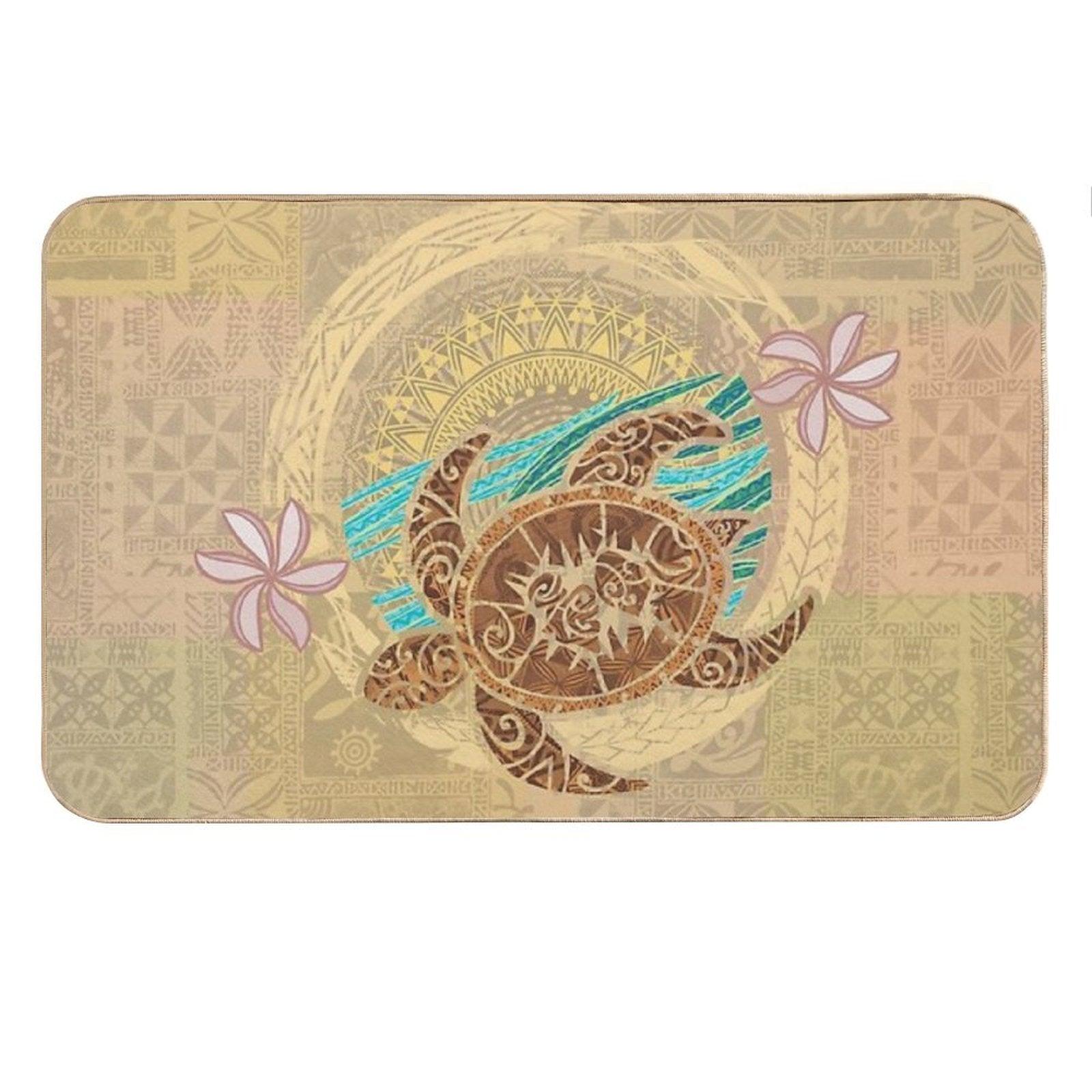 Vintage Samoan Turtle Tapa Print Bath Mat