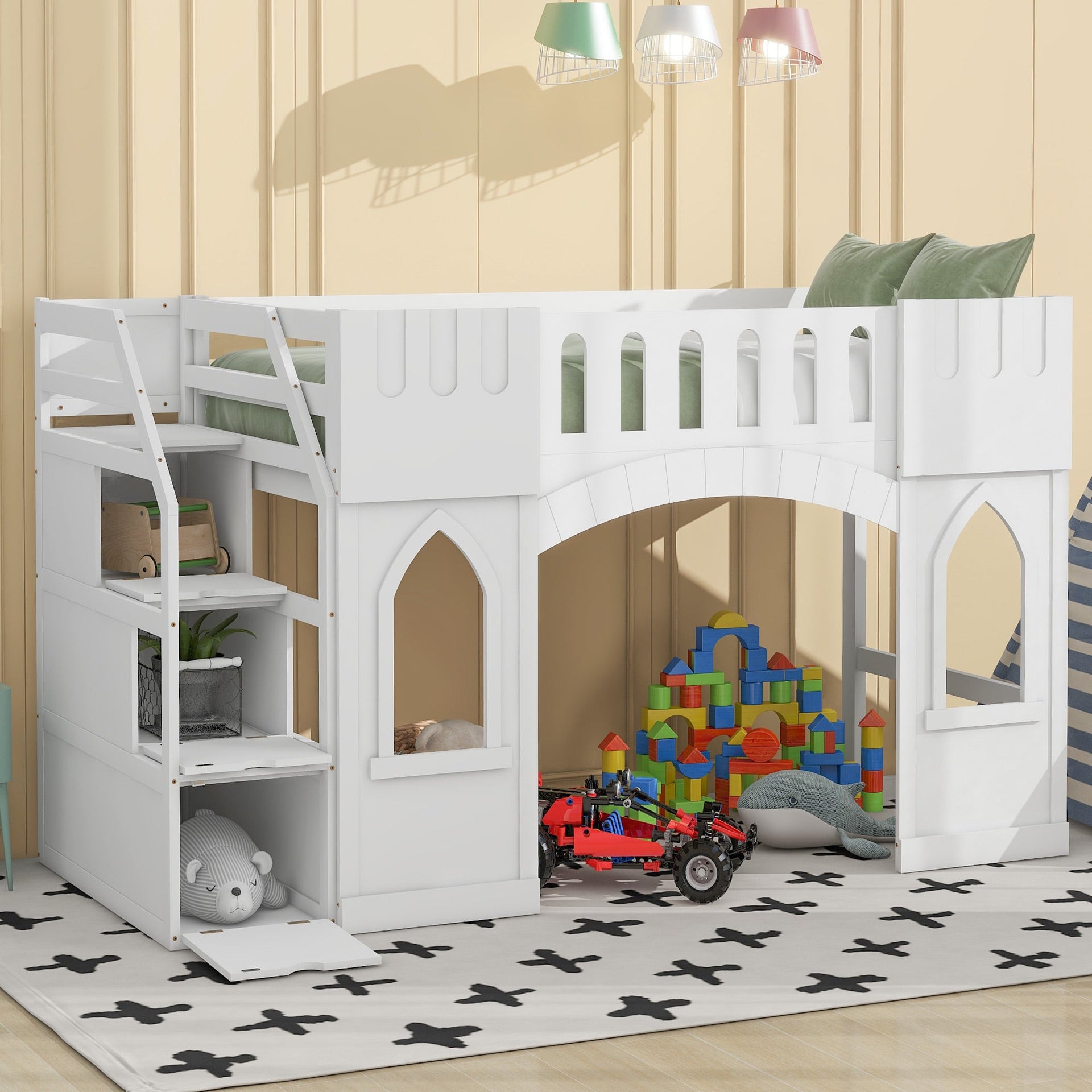 Twin Size Loft Bed With Storage Staircase And Window