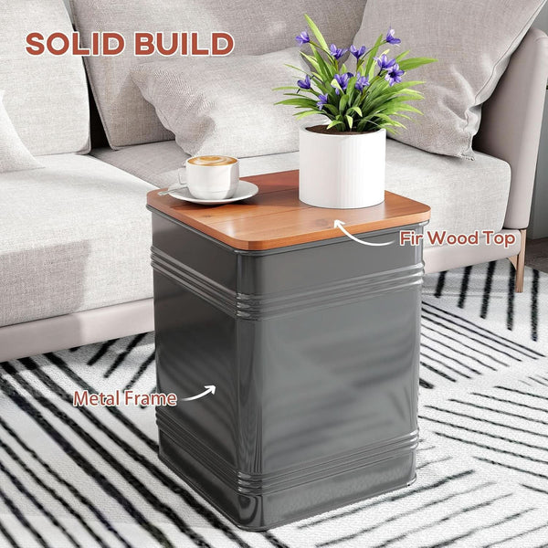 Industrial Black Storage Ottoman With Removable Lid