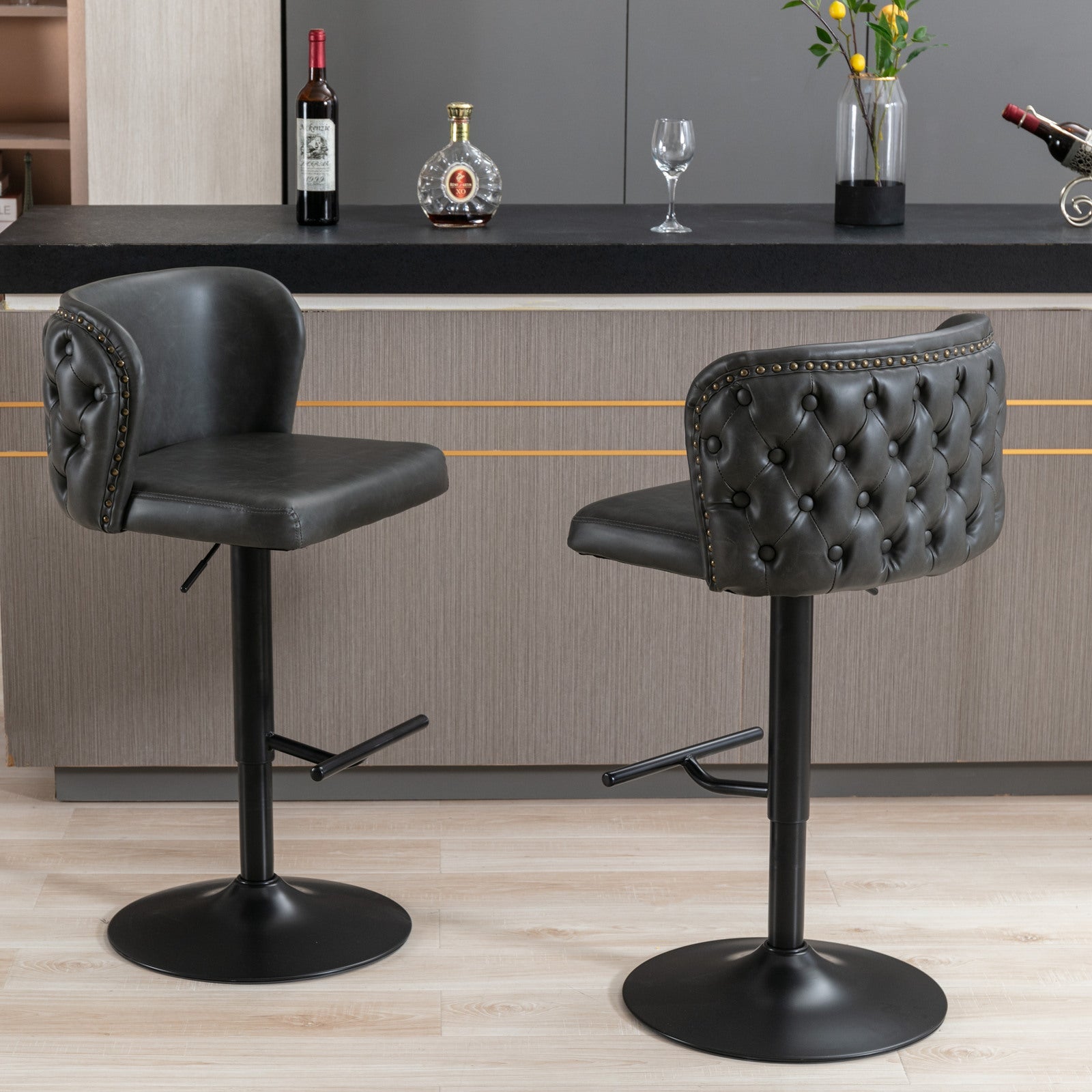 Set of 2 Modern PU Upholstered Swivel Barstools BLAKHOM