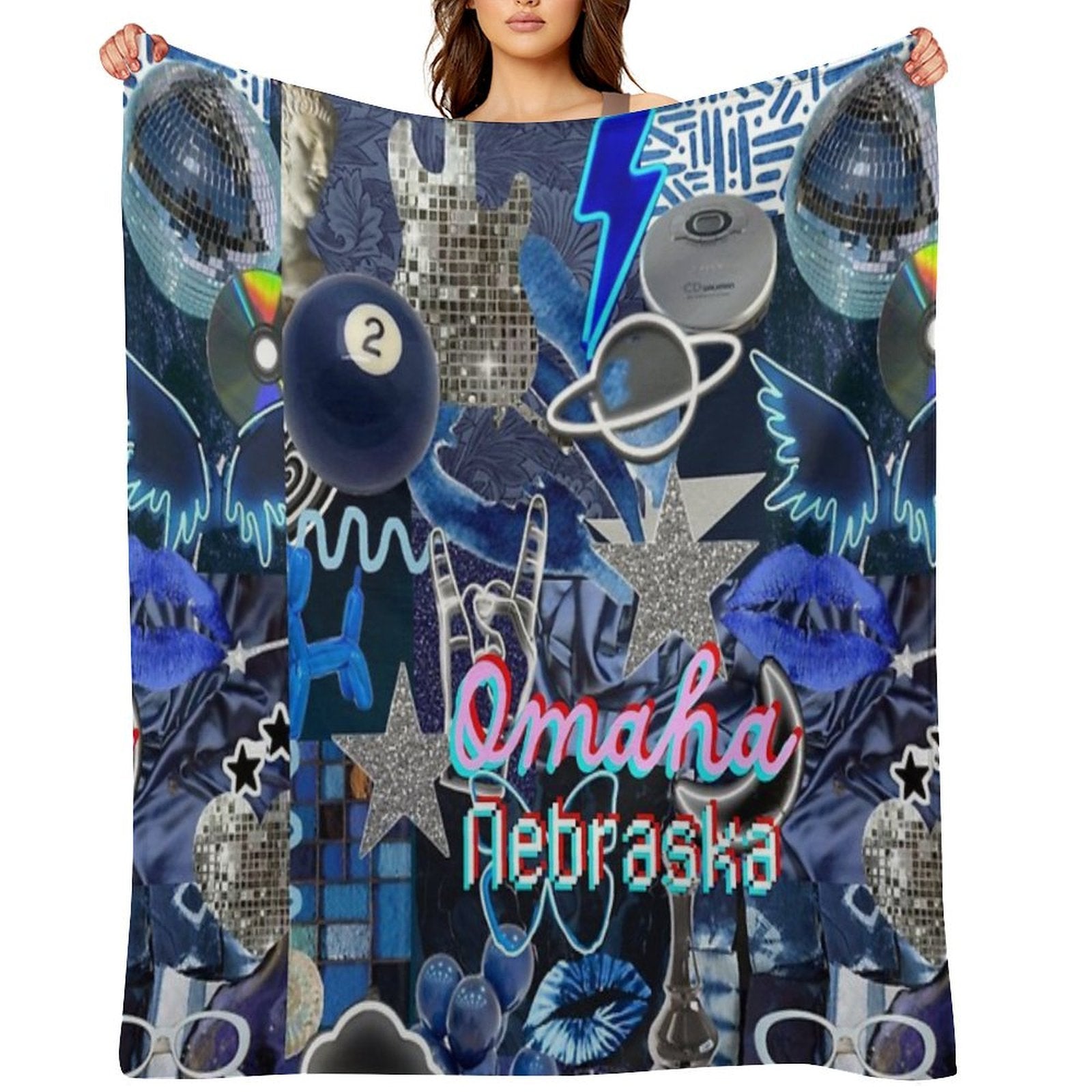 Omaha Nebraska COLLAGE Multi-functional Throw Blanket