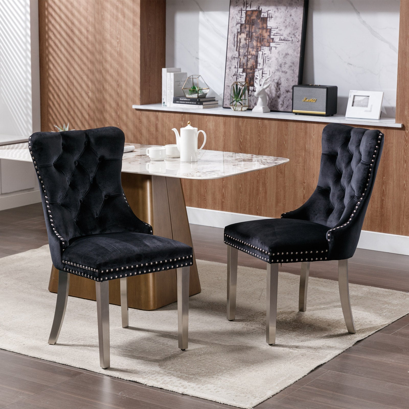 Nikki Collection Modern Tufted Solid Wood Velvet Upholstered Dining Chair with Chrome Legs