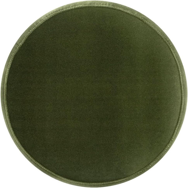 Olive Performance Velvet Round Ottoman With Fringe