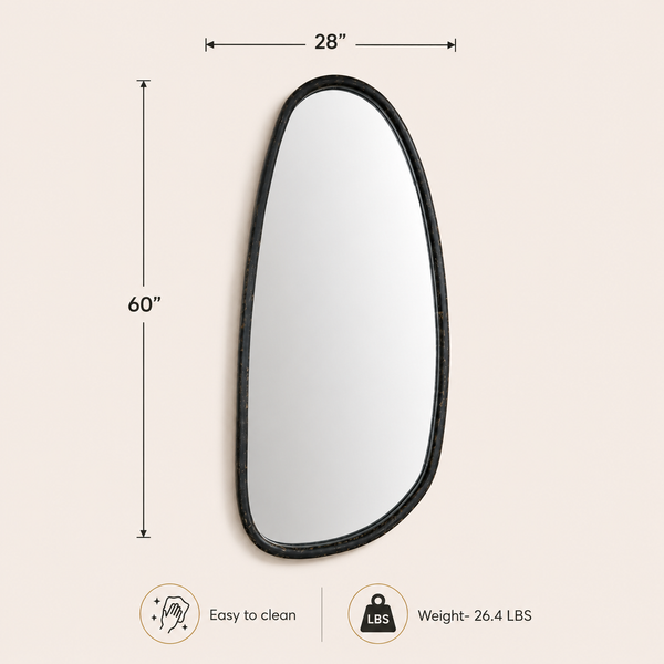 Wall Mirror with Blackwash Mango Wood Frame, Black, 28x60