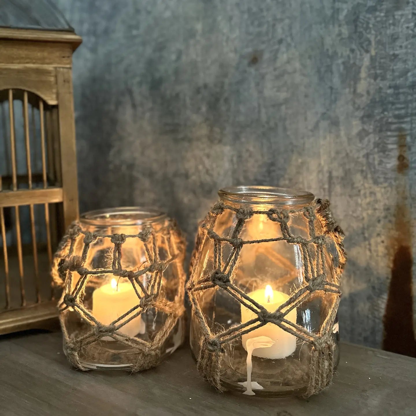 Hand-woven Mesh Pocket Hanging Glass Vase/Candle Holder