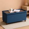 Blue Linen 30-Inch Storage Ottoman Bench Removable Lid