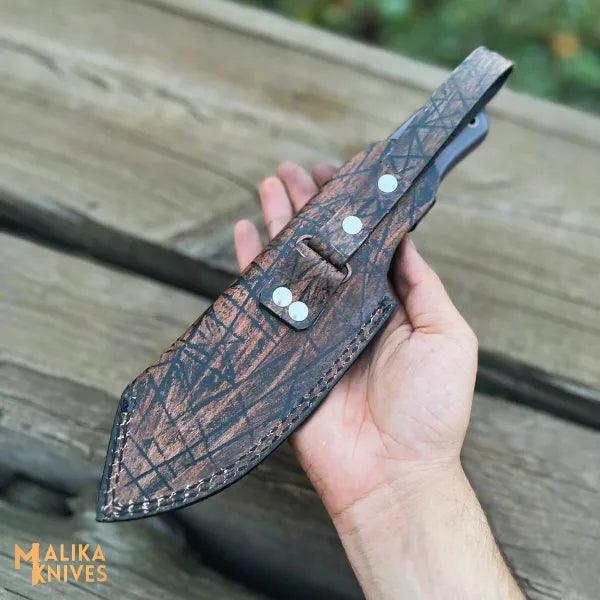 D2 Hunting Knife with Teeth Blade Micarta Handle