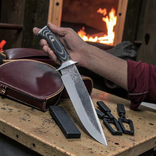 D2 Steel Bowie Knife G10 Handle Leather Sheath