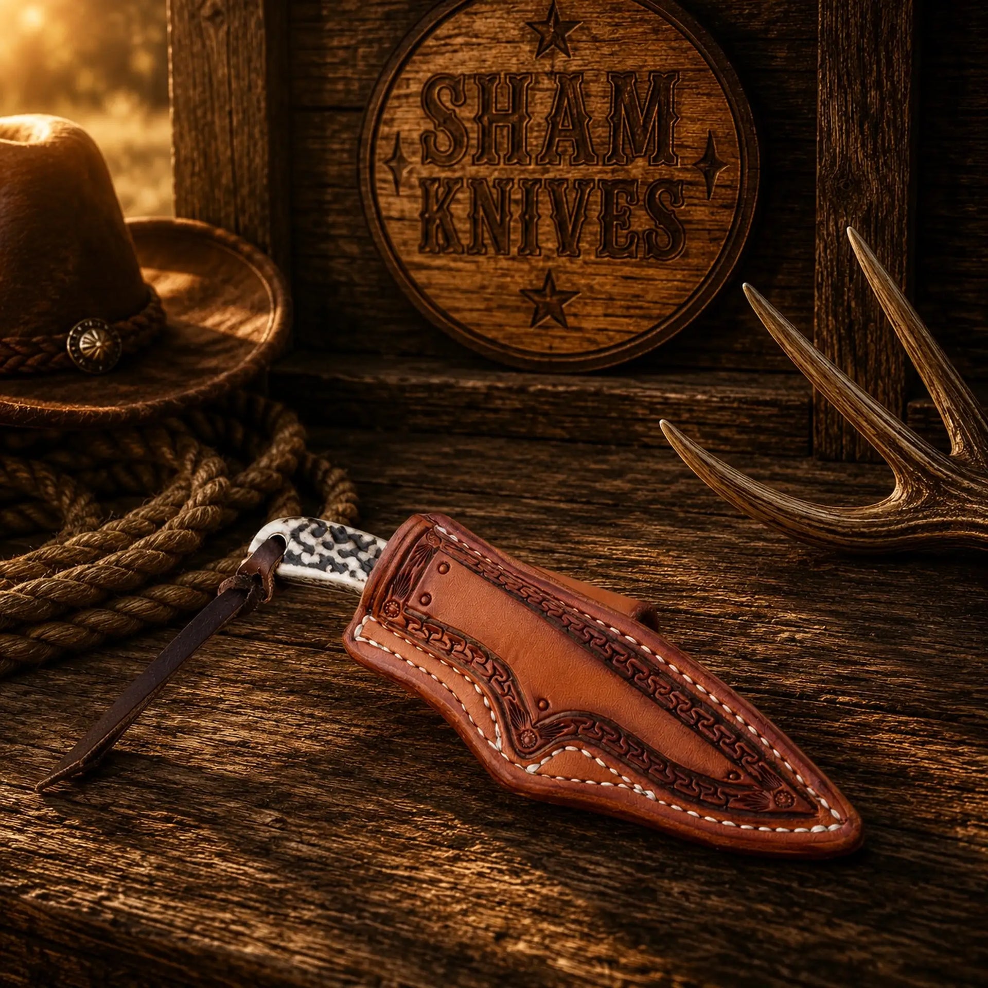 Toothpick Buckaroo Knife – 4″ D2 Steel, Stag & Resin Handle