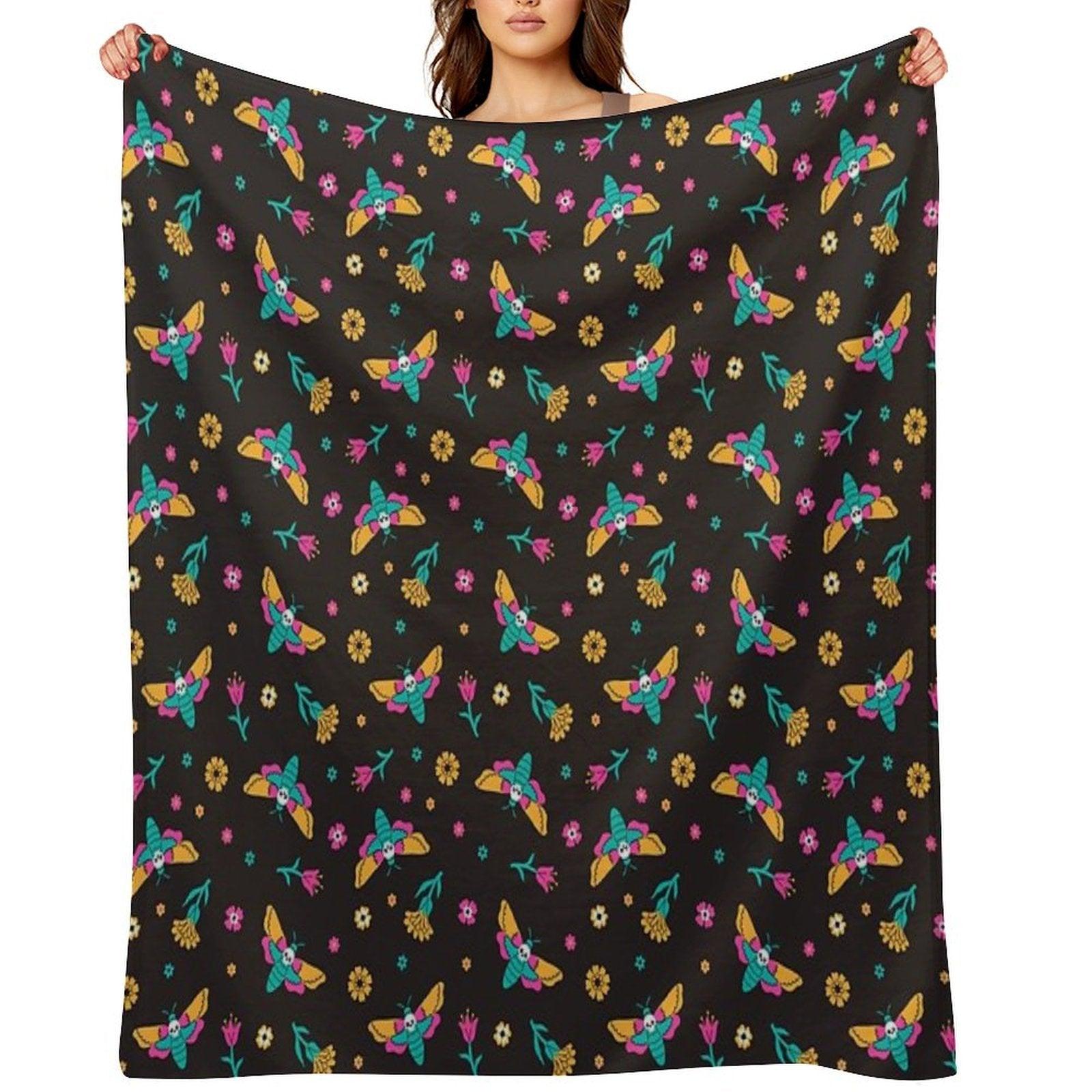 Death's Head Butterflies And Flowers Throw Blanket