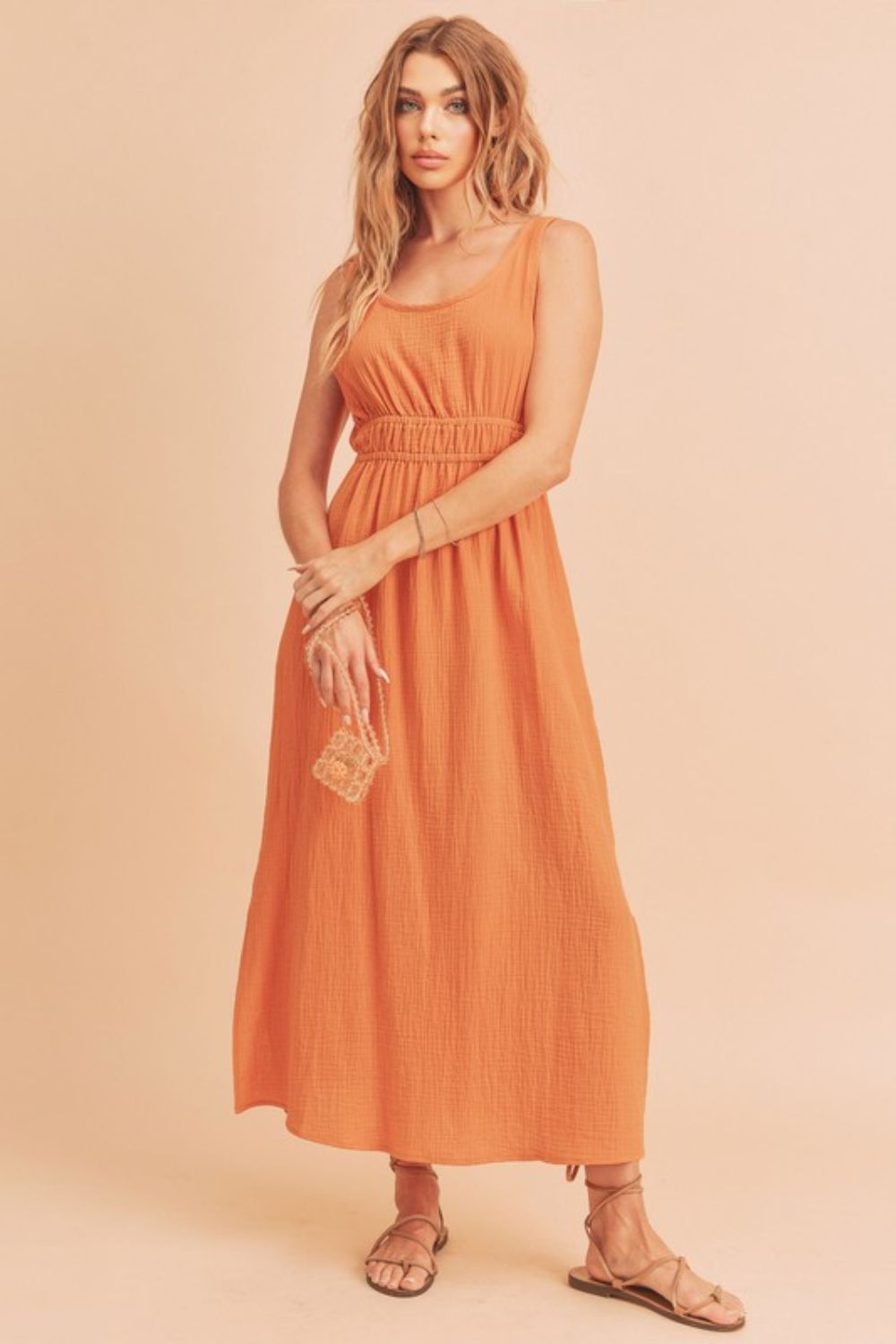 Side Slit Round Neck Sleeveless Tank Maxi Comfortable Dress For Women, Effortless Style, Perfect for Warm Weather