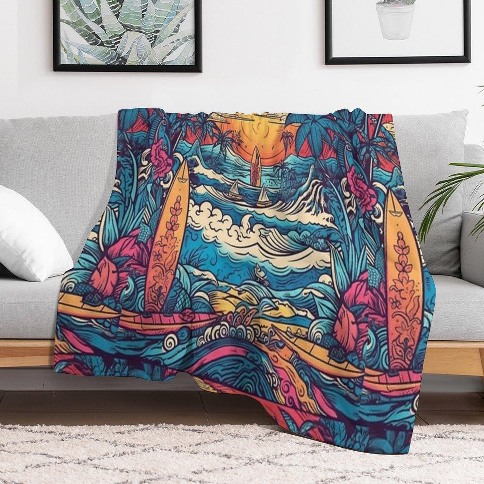Surf Tribe – Popular Art, Vintage Style Surfing Gift Throw Blanket